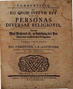 Commentatio de eo quod iustum est circa personas diversae religionis