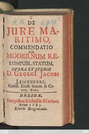 De Iure Maritimo : Commendatio Ad Modernum Rerumpubl. Statum