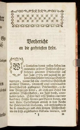 Vorbericht an die geehrtesten Leser.