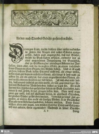 [Vorrede an den Leser] An den nach Standes Gebühr geehrtesten Leser