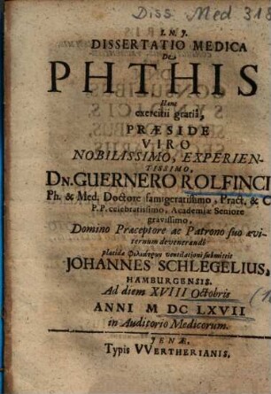 Dissertatio Medica De Phthisi