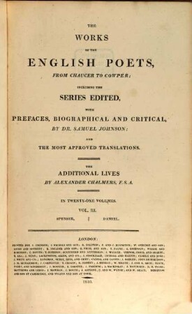 The works of the English poets, from Chaucer to Cowper : in 21 volumes. 3, Spenser, Daniel