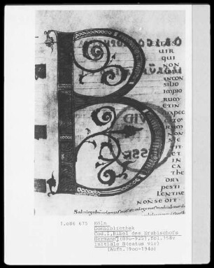 Bibel des Erzbischofs Hermann I., fol. 158v, Initiale B(eatus vir)