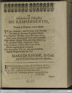 Ad Nobilissimi & Politissimi Dn. Respondentis ...