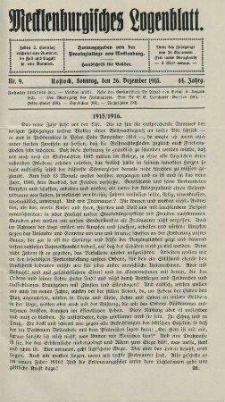 Nr. 9. Rostock, Sonntag, den 26. Dezember 1915.