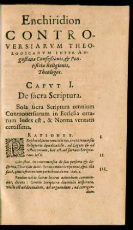 Enchiridion Controversiarum Theologicarum Inter Augustanae Confeßionis, & Pontificiae Religionis, Theologos.
