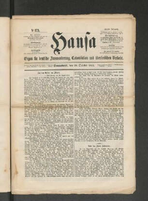 No. 173. Sonnabend, den 29. October 1853.