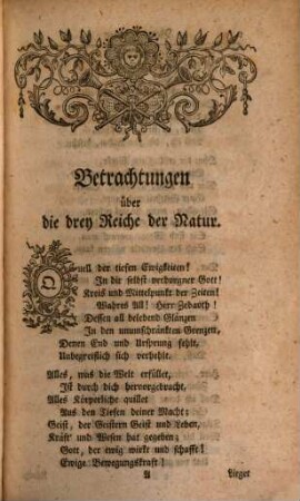 Herrn B. H. Brockes, L. weil. Rathsherrn der kaiserlichen freyen Reichststadt Hamburg, Physikalische und moralische Gedanken über die drey Reiche der Natur : Nebst seinen übrigen nachgelassenen Gedichten als des Irdischen Vergnügens in Gott Neunter und letzter Theil