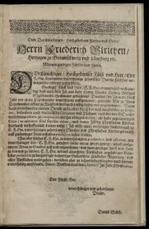 Dedikation an Friedrich Ulrich, Herzog zu Braunschweig-Wolffenbüttel und Lüneburg