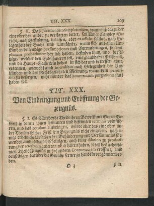 Tit. XXX. Von Einbringung und Eröffnung der Gezeugnüs.