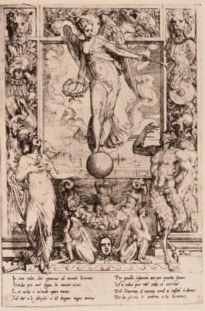 Allegorische Darstellung des Ruhmes mit Tugend und Laster