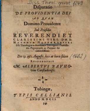 Disputatio De Providentia Dei