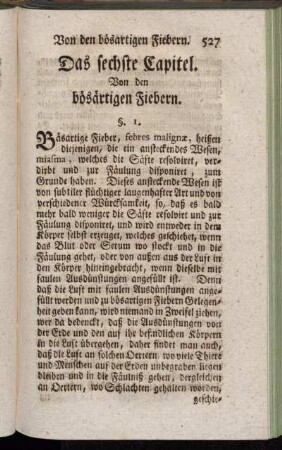 Das sechste Capitel. Von den bösärtigen Fiebern.