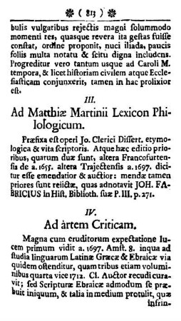 III. Ad Matthiæ Martinii Lexicon Philologicum.