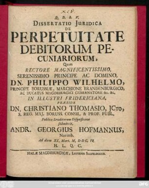 Dissertatio Juridica De Perpetuitate Debitorum Pecuniariorum