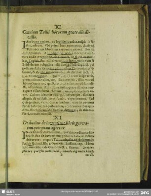 XI. Omnium Tullii librorum generalis divisio