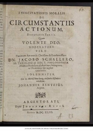 Exercitationis Moralis De Circumstantiis Actionum : Disputatio Tertia