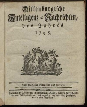 1798: Dillenburgische Intelligenz-Nachrichten, des Jahres 1798