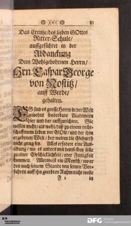 [IV.] Das Creutze/ des lieben GOttes Ritter-Schule...