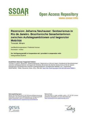 Rezension: Johanna Neuhauser: Sextourismus in Rio de Janeiro. Brasilianische Sexarbeiterinnen zwischen Aufstiegsambitionen und begrenzter Mobilität