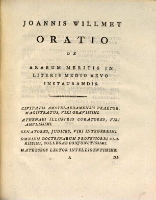 Oratio de Arabum meritis in literis medio aevo instaurandis
