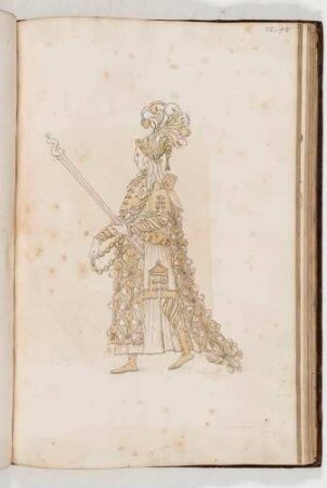 Prunkvolle gekleideter Mann mit Zepter und Kette, in: Equestrium statuarum [...] formae [...] artificiosissime pictis, Bl. 72