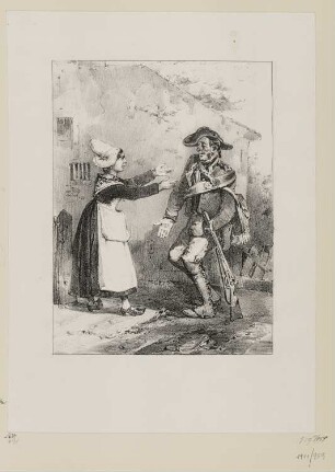 Bäuerin und betrunkener Soldat, erste Idee für das Blatt "Betrunkener Soldat und Priester", aus: "Lithographisches Album"