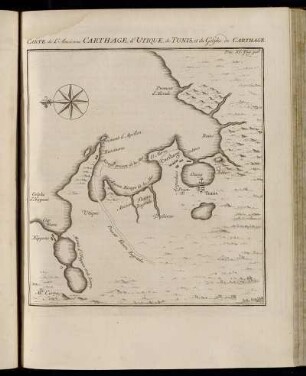 Carte de L´Ancienne Carthage, d´Utique de Tunis, et du Golphe de Carthage.
