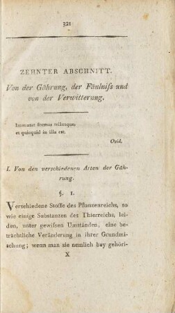 Zehnter Abschnitt. Von der Gärung, der Fäulniss und von der Verwitterung