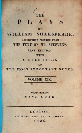 The Plays of William Shakspeare, 19. King Lear. - 267 S.