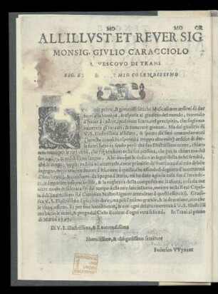 Dedikation an Giulio Caracciolo, Erzbischof von Trani von Federico Wynant