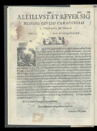 Dedikation an Giulio Caracciolo, Erzbischof von Trani von Federico Wynant