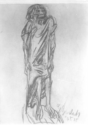 Krückenmann : Krückenmann. Kohlezeichnung; 34,2 x 26,5 cm (1925?; E. Barlach). Güstrow, Heidberg 15. Atelier des Bildhauers