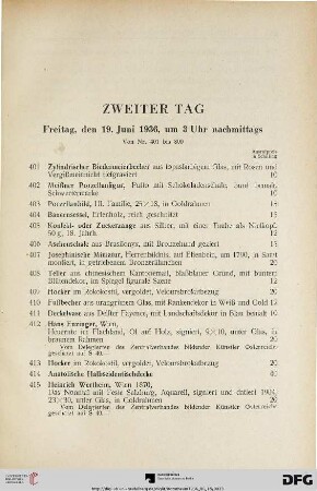 Zweiter Tag: Freitag, den 19. Juni 1936, um 3 Uhr nachmittags (Nr. 401-800)