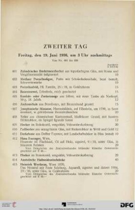 Zweiter Tag: Freitag, den 19. Juni 1936, um 3 Uhr nachmittags (Nr. 401-800)