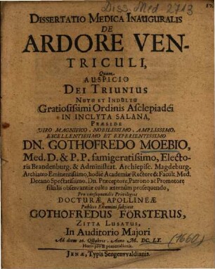 Dissertatio Medica Inauguralis De Ardore Ventriculi