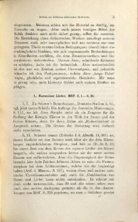 Beiträge zur Erklärung altdeutscher Dichtwerke, 1. Die älteren Minnesänger