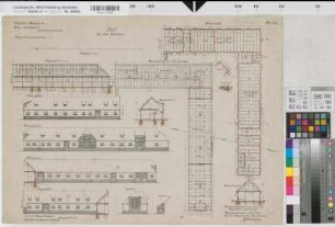 Münster (Münster) Trainkaserne Stall (5. Eskadron) Bl. 32 Grundrisse, Ansichten, Schnitte (1914)1917 1 : 200 50 x 67 farb. Druck Rudnicki, Regierungsbaumeister Hochbauamt Münster