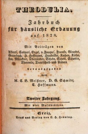 Theodulia : Jahrbuch für häusliche Erbauung, 1828 = Jg. 2