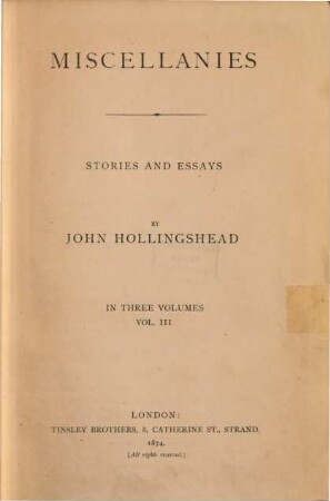 Miscellanies : stories and essays ; in three volumes, 3