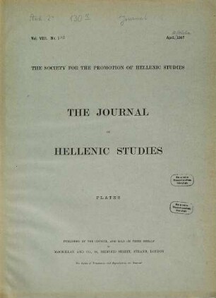 The journal of Hellenic studies. Plates. 8 = Taf. 72 - 83. 1887