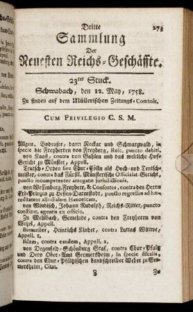 23tes Stuck. Schwabach,den 12. May, 1758.