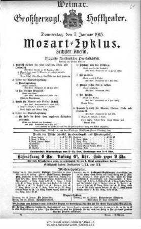 Mozart=Zyklus. Sechster Abend