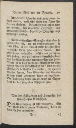 II. Von den Fähigkeiten und Kenntnissen das sprachlosen Menschen