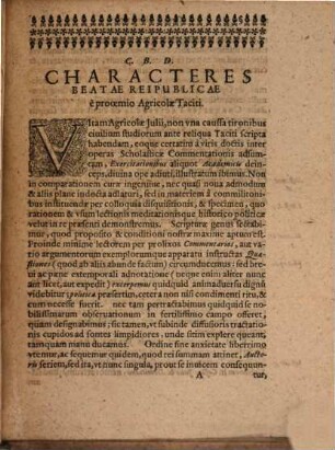 Characteres Beatae Reipublicae, e prooemio vitae Agricolae a Cornelio Tacito scriptae