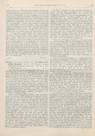 137-139 [Rezension] Stanton, Vincent Henry, The Gospels as Historical Documents. Part II