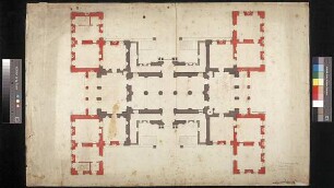 Grundriss des Erdgeschosses des Palais mit geplanter Erweiterung um vier Eckpavillons