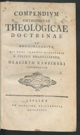 Compendivm Orthodoxae Theologicae Doctrinae
