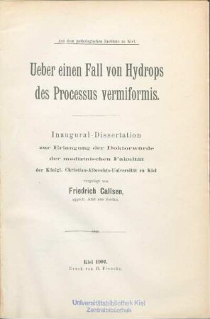 Ueber einen Fall von Hydrops des Processus vermiformis