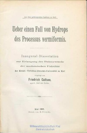 Ueber einen Fall von Hydrops des Processus vermiformis